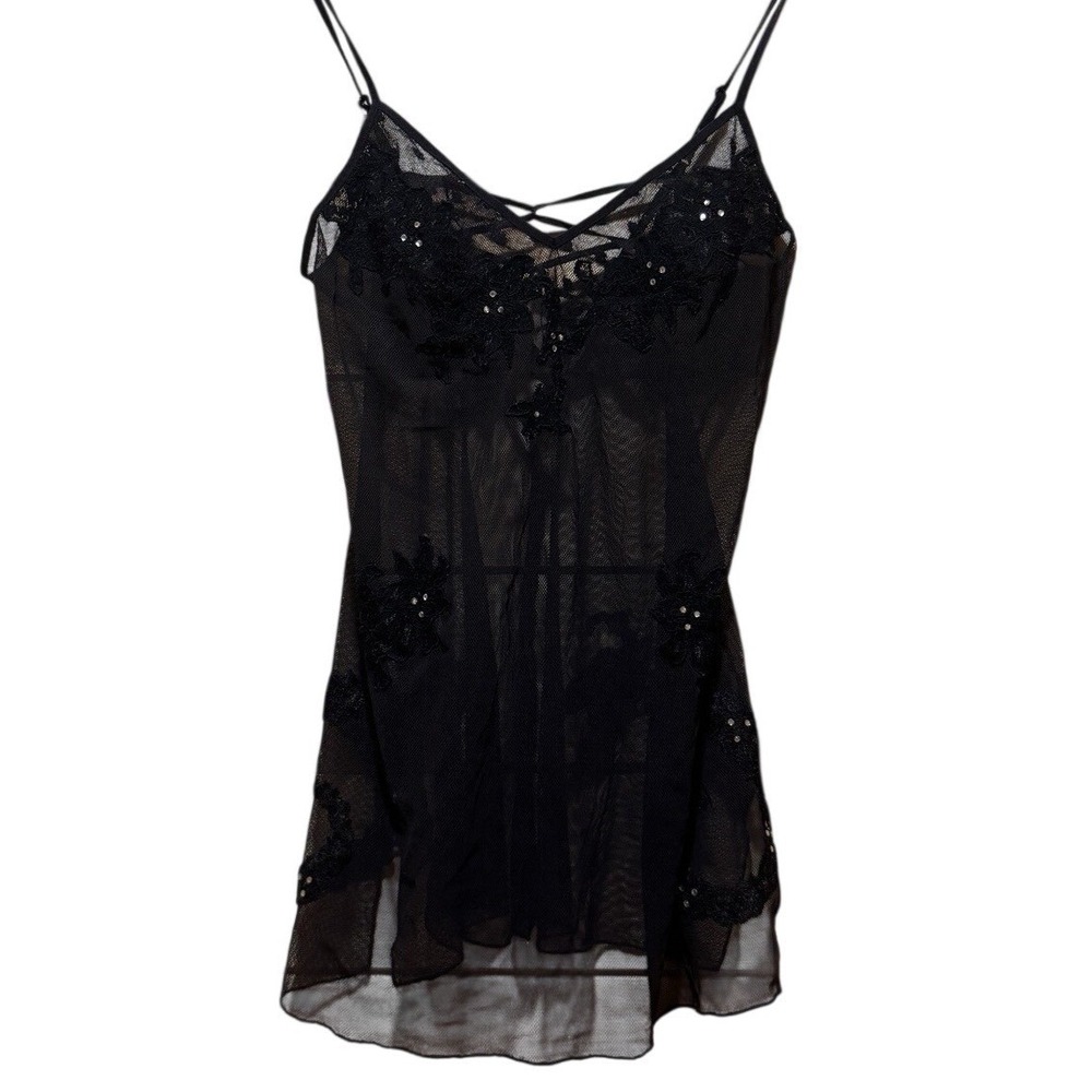 VICTORIAS SECRET Black Mesh Rhinestone Embellished Intimate Dress Womens Medium
